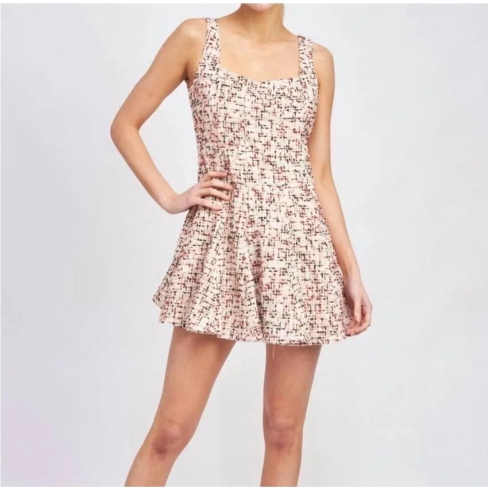 En Saison Everleigh Tweed Boucle Metallic Pleated Sleeveless mini dress L NWT - Picture 4 of 16